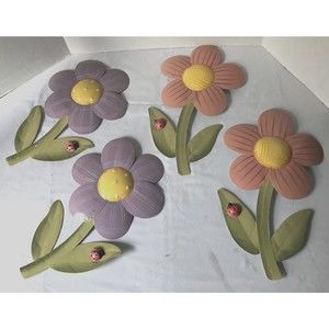 4 Home Interiors Kids Metal Daisy Flowers Ladybugs Nursery Room Girls Bedroom